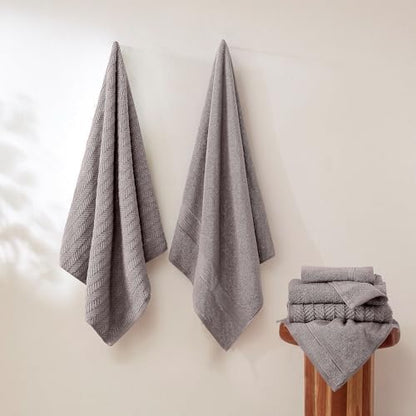 Modern Threads Otis 6-Piece 100% Cotton Towel Set – Zero Twist Jacquard Chevron – Includes 2 Bath Towels, 2 Hand Towels, 2 Washcloths – Absorbent, Quick Dry, Soft & Durable – Taupe