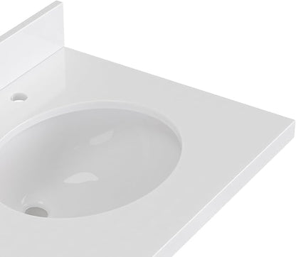 ARIEL Cambridge 72-inch Bathroom Vanity with Sink,Solid Wood, 1.5-inch Pure White Quartz Countertop & Backsplash, Double Oval Porcelain Sink, 4 Soft Closing Doors, 6 Dovetail Drawers, Brown Oak