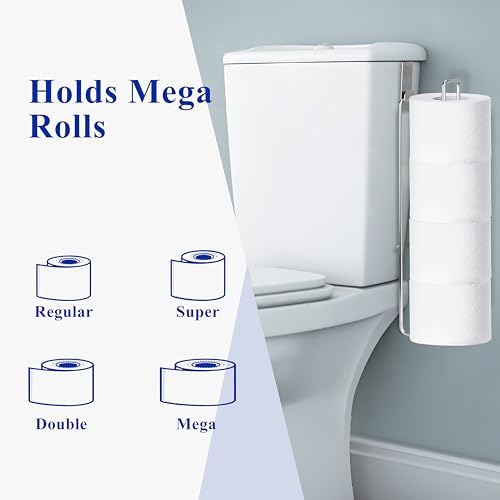 Toilet Paper Holder for 4 Rolls Tissue, Over The Tank Toilet Paper Holder, Stainless Steel Rustproof Toilet Paper Storage Wall Mount, fo Bathroom Storage and Organization, Silver, 1 PC