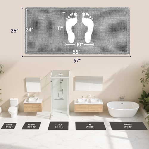 SUBRTEX Waffle Braided Bath Mat, 24" x 55" Soft Waffle Bath Rugs, Absorbent Non Slip Bathrooom Mats, Machine Washable Area Rug for Bathroom, Quick Dry, Gray