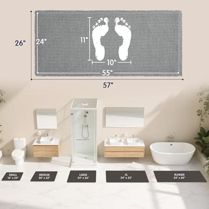 SUBRTEX Waffle Braided Bath Mat, 24" x 55" Soft Waffle Bath Rugs, Absorbent Non Slip Bathrooom Mats, Machine Washable Area Rug for Bathroom, Quick Dry, Gray