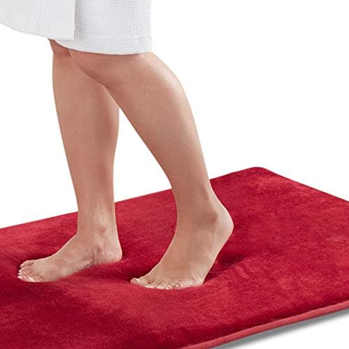Memory Foam Bath Mat Non Slip Absorbent Super Cozy Velvet Bathroom Rug Carpet (24 inches X 48 inches, Red)