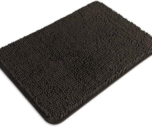 Chocolate Brown Bathroom Rugs – Absorbent and Washable Bath Mat, Non-Slip, Thick Soft Chenille Bath Rugs for Bathroom Floor, Shower, Sink - 17" x 24"
