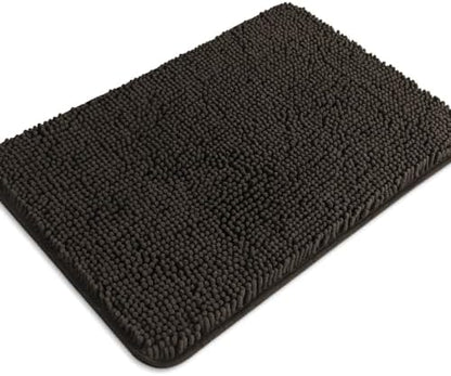 Chocolate Brown Bathroom Rugs – Absorbent and Washable Bath Mat, Non-Slip, Thick Soft Chenille Bath Rugs for Bathroom Floor, Shower, Sink - 17" x 24"