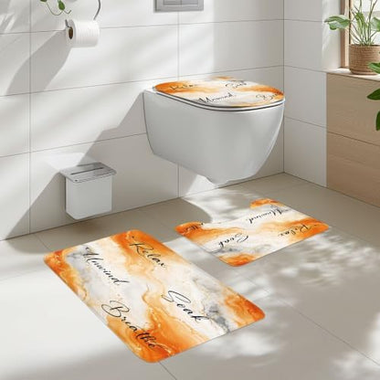 Burnt Orange Abstract Marble 4Pcs Bathroom Shower Curtain Set with Rugs