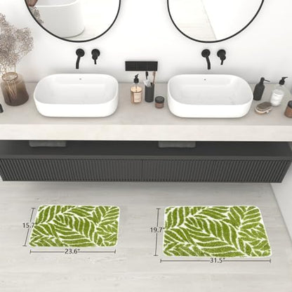 Grass Green Leaf Bathroom Rugs - Cute Bath Mat, Green Bath Mats Non Slip Machine Washable Funny Bathroom Decor Water Absorbing Bath Rugs for Sink Bathtub Shower 20" x 32"