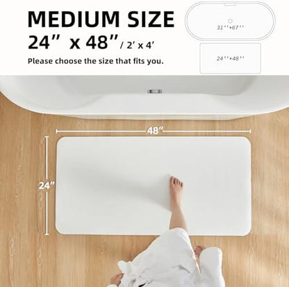 TYUU Thin Bath Mat, Bathroom Rugs Non Slip Washable, 24x48 White
