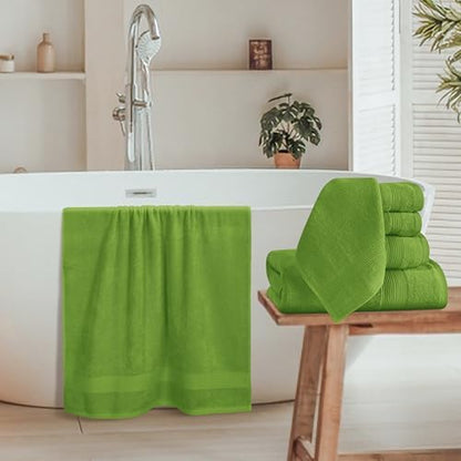 Belizzi Home 8 Piece Towel Set 100% Ring Spun Cotton, 2 Bath Towels 27x54, 2 Hand Towels 16x28 and 4 Washcloths 13x13 - Ultra Soft Highly Absorbent Machine Washable Hotel Spa Quality - Green
