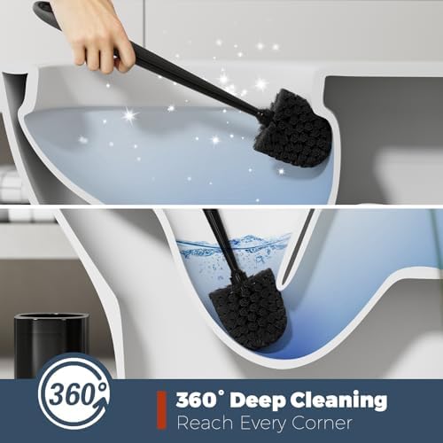 Holaloha Toilet Brush and Holder Set, Space Saving, 3 Pack, Black