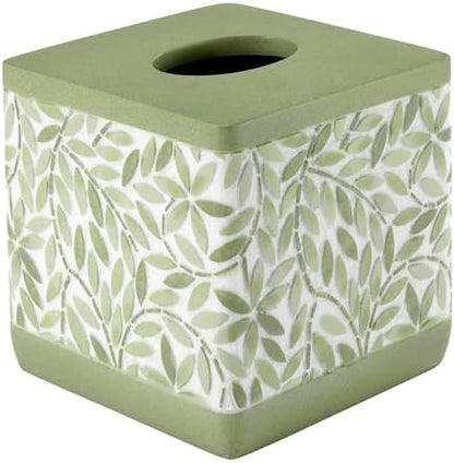 Avanti Linens - Tissue Box Cover, Resin Countertop Accessories, Guest Bathroom Essentials (Stratford Collection, Green)