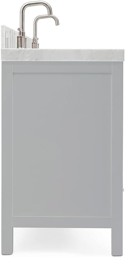 ARIEL Cambridge 72-inch Bathroom Vanity with Sink,Solid Wood, 2-inch Italian Carrara Marble Countertop & Backsplash, Double Oval Porcelain Sink, 4 Soft Closing Doors, 6 Dovetail Drawers, Grey