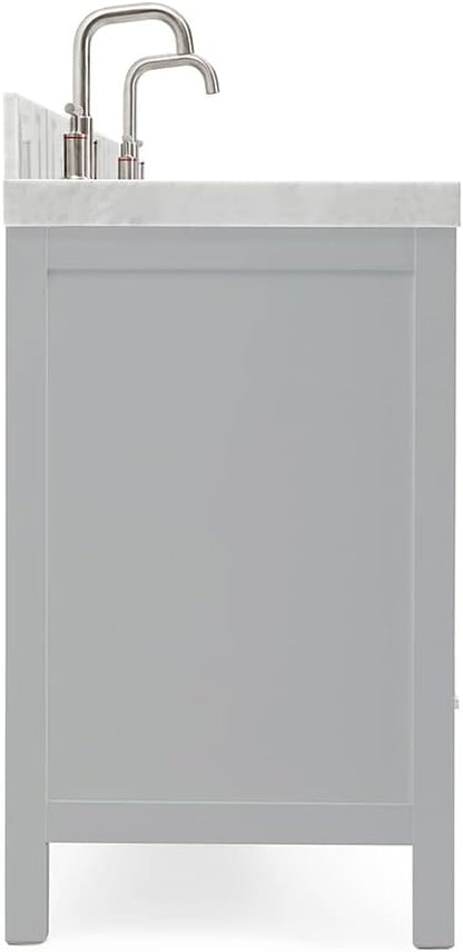 ARIEL Cambridge 72-inch Bathroom Vanity with Sink,Solid Wood, 2-inch Italian Carrara Marble Countertop & Backsplash, Double Oval Porcelain Sink, 4 Soft Closing Doors, 6 Dovetail Drawers, Grey