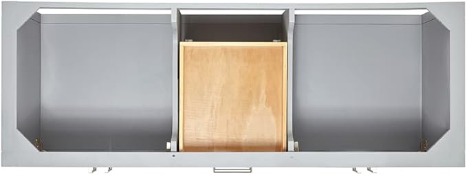 DKB Olivia 60" Grey Double Bathroom Vanity, 1.5" Edge Pure White Quartz Countertop, Rectangular Undermount Sinks, 4 Soft Closing Doors, 3 Full Extension Dovetail Drawers, Open Shelf