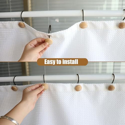 Shower Curtain Hooks, Wood Decorative Shower Curtain Rings, Modern Round Log Shower Curtain Hangers, 12PCS Shower Hooks for Shower Curtain Rod, Bedroom, Living Room (Black 1)