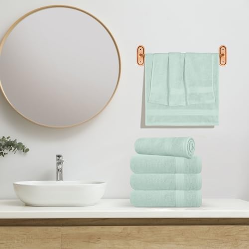 GLAMBURG Ultra Soft 6-Piece Hand Towel Set 16x28-100% Ringspun Cotton - Durable & Highly Absorbent Hand Towels - Ideal for use in Bathroom, Kitchen, Gym, Spa & General Cleaning - Sea Green