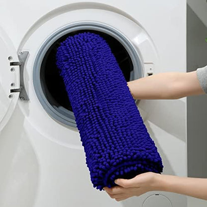 HOMEIDEAS Royal Blue Chenille Bathroom Rugs Set of 3, Non Slip Bath Mat