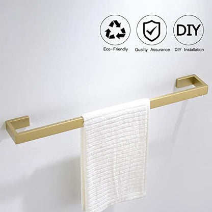 Gold Towel Bar Set 4 Pieces Bathroom Hardware Set Wall Mounted Stainless Steel,Towel Bar+Towel Holder+Towel Hook+Toilet Paper Holder,23.6 inch