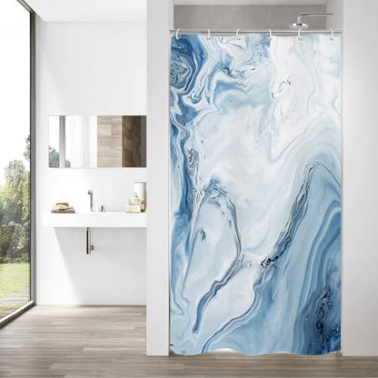 Blue Marble Fabric Shower Curtain, Abstract Watercolor, 48 x 72 Inches