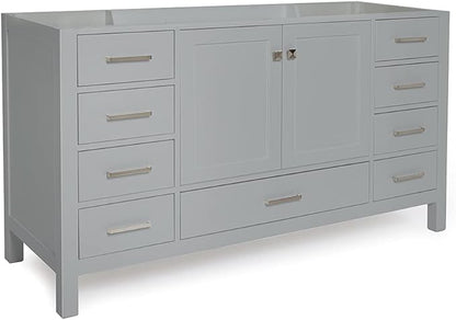 ARIEL Cambridge 60-inch Bathroom Vanity Base Cabinet,Solid Wood, 2 Soft Closing Doors, 9 Dovetail Drawers, Grey