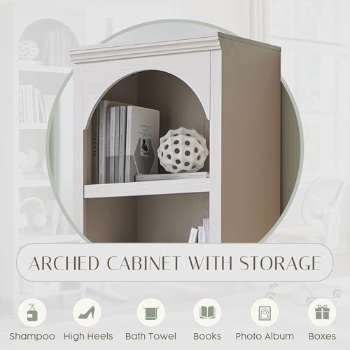 IFBUY 76" Arched Bathroom Storage Cabinet, Narrow Arched Cabinet, Cream