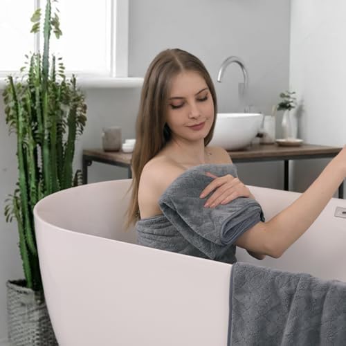 Ycosy Gray Bath Towels Set 35x70 Inches - Luxury 600 GSM Oversized Bath Sheet Towel,Extra Large Microfiber - Quick Dry,Highly Absorbent,Super Soft Shower Towels Spa Hotel Bathroom Towel Set (4-Pack)