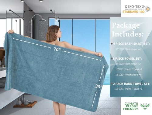 Extra Large Bath Sheet Set of 4,Ultra Soft Fluffy Towel,35”x 70”Oversized Bath Towel Set,Premium Microfiber Bathroom Towel Set Highly Absorbent Quick Dry Shower Towel for Bathroom,Hotel,Spa(Turquoise)