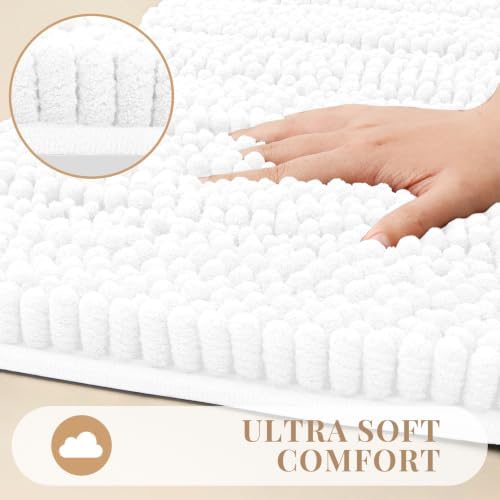 Bcoimo Small Bath Rug Mat,Chenille Extra Soft White Bathhroom Mats for Tub