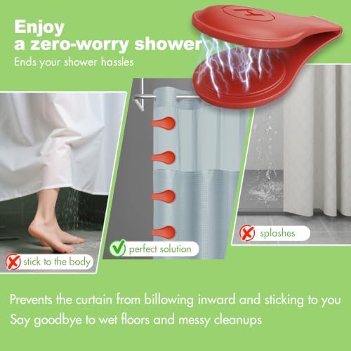 4-Pack Magnetic Silicone Shower Curtain Clips, Keep Liner Closed, Red