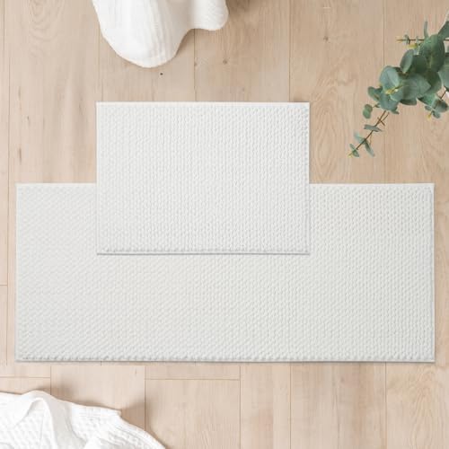 FRESHMINT Chenille Bath Rugs Set 2 Pieces, White, 17''x24''+20''x47''