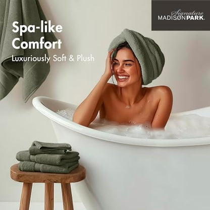 Madison Park 800GSM 100% Cotton Bathroom Bath Towel Set of 8, Olive Green