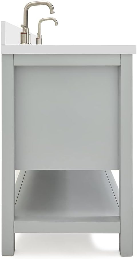 ARIEL Bayhill 72-inch Bathroom Vanity with Sink,Solid Wood, 1.5-inch Pure White Quartz Countertop & Backsplash, Double Oval Porcelain Sink, 2 Soft Closing Doors, 3 Dovetail Drawers, Grey