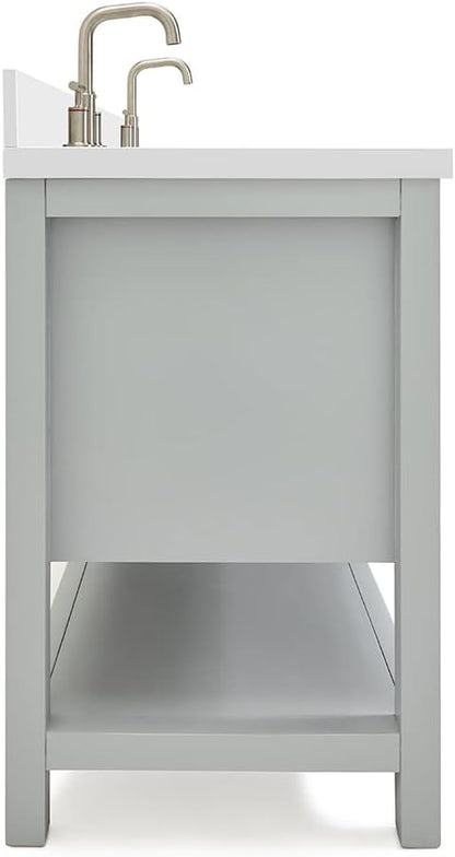 ARIEL Bayhill 72-inch Bathroom Vanity with Sink,Solid Wood, 1.5-inch Pure White Quartz Countertop & Backsplash, Double Oval Porcelain Sink, 2 Soft Closing Doors, 3 Dovetail Drawers, Grey