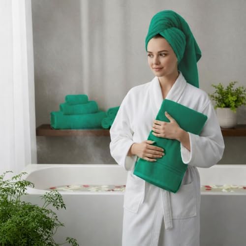 8 Piece Bath Towels for Bathroom - 100% Cotton, Soft Absorbent Bathroom Towels Set - 2 Extra Large Bath Towels, 2 Hand Towels & 4 Washcloths - Hotel Spa Thick Plush Towel, Kelly Green