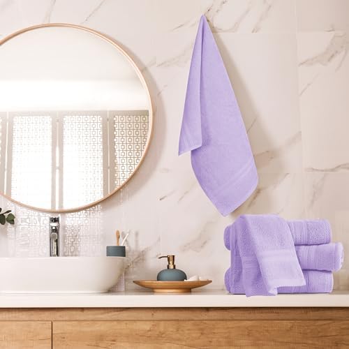 BOUTIQUO Ultra Soft 6-Piece Hand Towel Set 16x28-100% Ringspun Cotton - Durable & Highly Absorbent Hand Towels - Ideal for use in Bathroom, Kitchen, Gym, Spa & General Cleaning - Purple