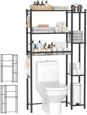 Hodonas Over The Toilet Storage Shelf - Bathroom Organizer Rack with 7-Tier Shelves, Adjustable Metal Shelf Above Toilet for Storage, Freestanding Bathroom Space Saver, Black