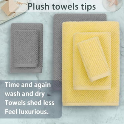 VOOVA & MOVAS 6PC Towel Set, 100% Cotton, Grey Yellow