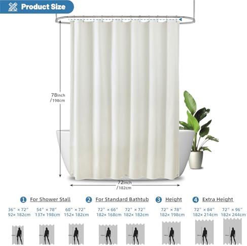1 Pack Water-Repellent Fabric Shower Curtain Liner, 72x78 Cream