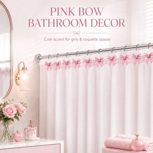 Decorative Shower Curtain Hooks Bow Tie Rust Resistant Hooks Glide Shower Ring Hangs Holder Bling for Bathroom, Pack of 12