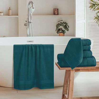 Belizzi Home 8 Piece Towel Set 100% Ring Spun Cotton, 2 Bath Towels 27x54, 2 Hand Towels 16x28 and 4 Washcloths 13x13 - Ultra Soft Highly Absorbent Machine Washable Hotel Spa Quality - Teal