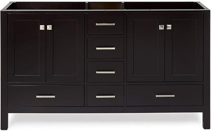 ARIEL Cambridge 60-inch Bathroom Vanity Base Cabinet,Solid Wood, 4 Soft Closing Doors, 6 Dovetail Drawers, Espresso