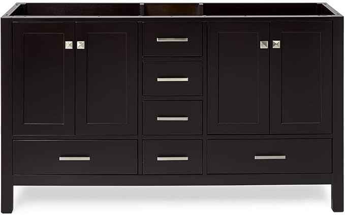 ARIEL Cambridge 60-inch Bathroom Vanity Base Cabinet,Solid Wood, 4 Soft Closing Doors, 6 Dovetail Drawers, Espresso