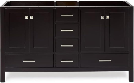 ARIEL Cambridge 60-inch Bathroom Vanity Base Cabinet,Solid Wood, 4 Soft Closing Doors, 6 Dovetail Drawers, Espresso