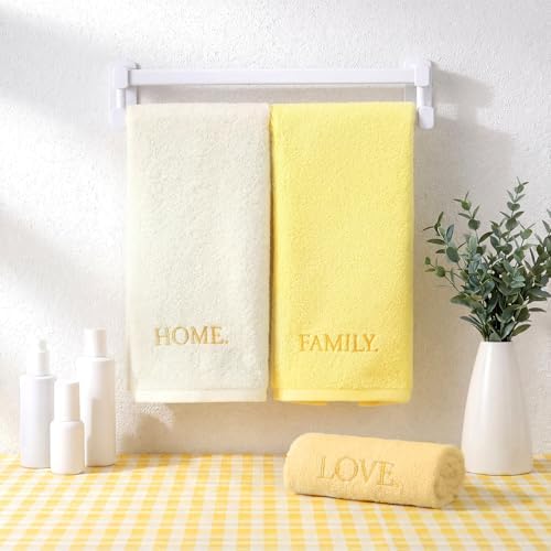 FuWeave 3 Pcs Yellow Decorative Hand Towels Bathroom Set,Home Love Family