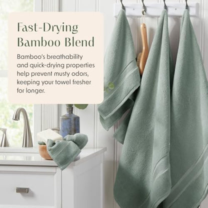 Springtree Home Luxury Bamboo Rayon Bath Towel Set | 6-Piece | Eucalyptus