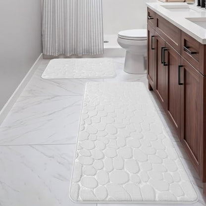 YIHOUSE Bathroom Rugs Mat Set, Memory Foam Bath Mat 2 Piece White