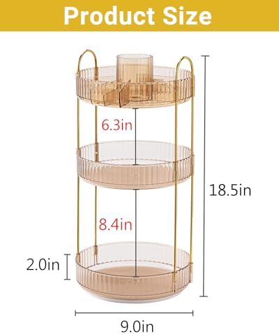 Asayuee 360 Rotating Makeup Organizer,3 Tier Large Capacity Make Up Organizers and Storage,Skincare Perfume Vanity Organizers,Bathroom Cosmetics Storage Organizer Countertop(Gold)