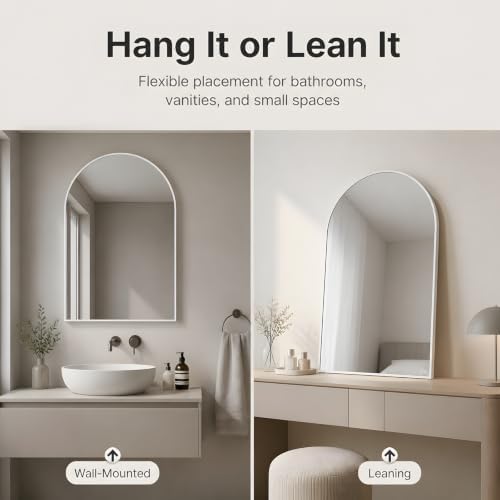 Arched Wall Mirror for Bathroom, 20"x30" Arched Mirror Wall Mounted Mirror with Metal Frame, White Vanity Mirror Decor for Mantle, Bedroom, Entryway, Living Room