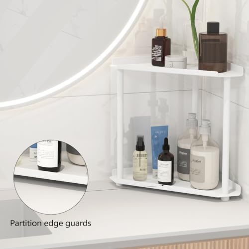 FLE Corner Bathroom Counter Organizer, Bathroom Organizer Countertop White