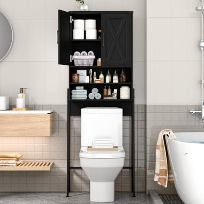 Vabches Metal Frame Over The Toilet Storage Cabinet, Black