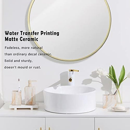 RQYIXI Ceramic Bathroom Accessories Set,Beige,4 Piece,Marble Design